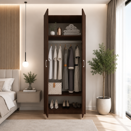 Dulapuri 2 uși - Dulap cu 2 Usi, Raft Depozitare si Bara de Haine 200x80x45 cm,Culoare Wenge din pal de 18 si cant ABS
