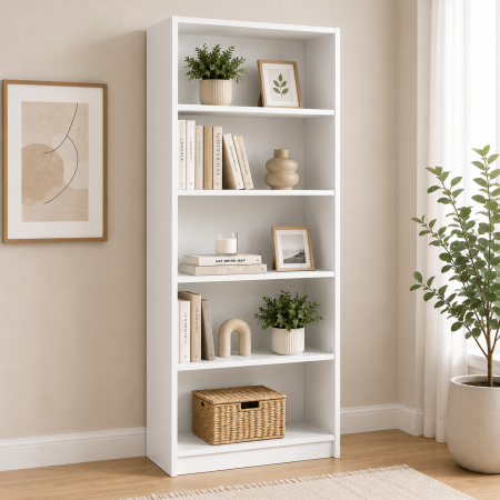 Etajere & birouri - Etajera Birou cu 4 Polite de Depozitare 200x70x35 cm, Culoare Alb, Material PAL de 18mm