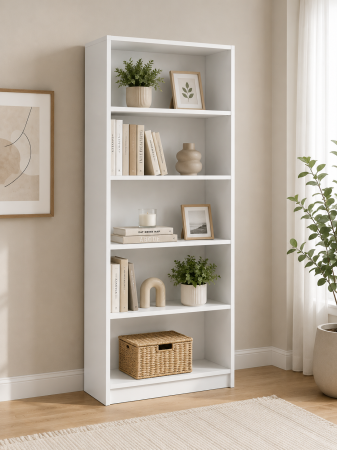 Etajere & birouri - Etajera Birou cu 4 Polite de Depozitare 200x70x35 cm, Culoare Alb, Material PAL de 18mm