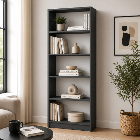 Etajere & birouri - Etajera Birou cu 4 Polite de Depozitare 200x70x35 cm, Culoare Gri Antracit, Material PAL de 18mm