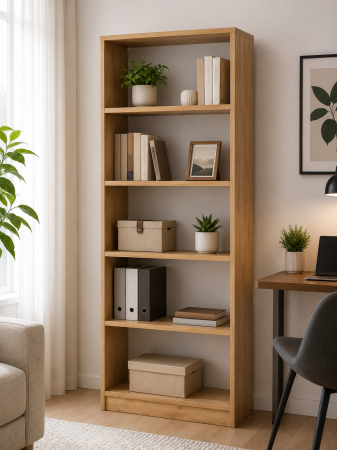 Etajere & birouri - Etajera Birou cu 4 Polite de Depozitare 200x70x35 cm, Culoare Stejar Auriu, Material PAL de 18mm
