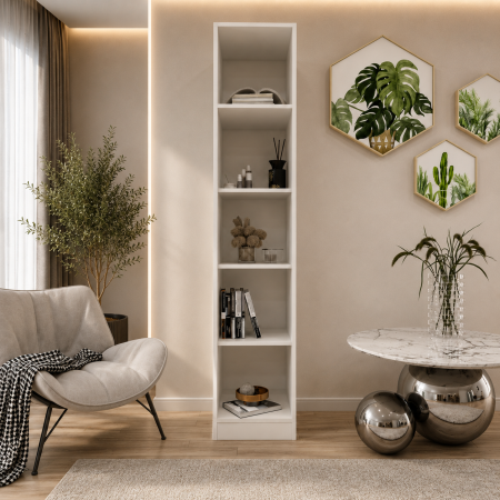 Etajere & birouri - Etajera Simpla, 200x45x45 cm, Culoare Alb Mat din pal de 18 mm