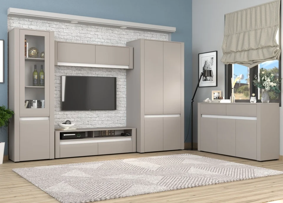 NOUTATI - Living Bodena + Comoda,Culoare Casmir cu Alb, Masura 290 x 50 x 192 cm