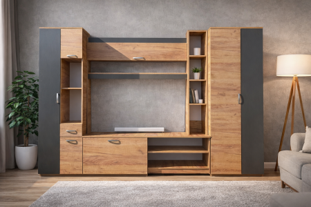 Noutati - Living Royal V4 320 cm, Stejar Auriu & Gri Antracit – Mobilier Living Modern PAL 18 mm