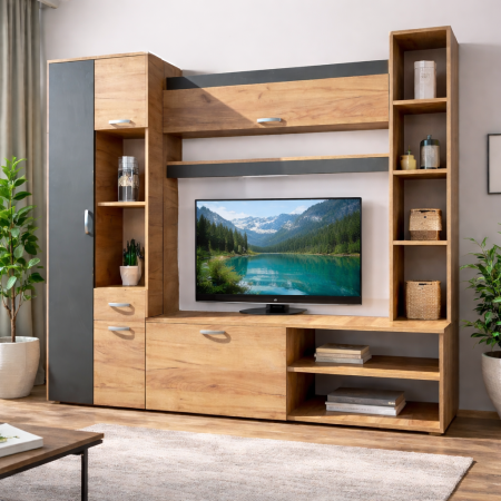 Noutati - Living Royal V2 230 cm, Stejar Auriu & Gri Antracit – Mobilier Living Modern PAL 18 mm