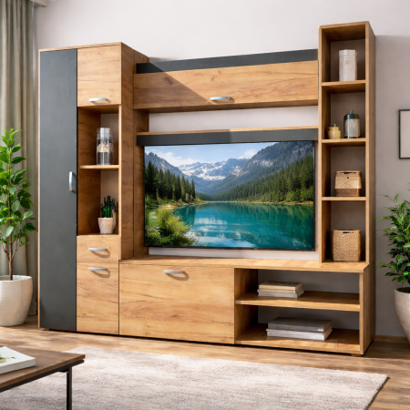 Living Royal V2 230 cm, Stejar Auriu & Gri Antracit – Mobilier Living Modern PAL 18 mm [2]