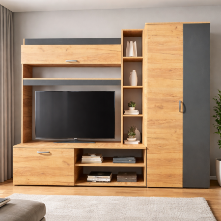 Noutati - Living Royal V3 240 cm, Stejar Auriu & Gri Antracit – Mobilier Living Modern PAL 18 mm