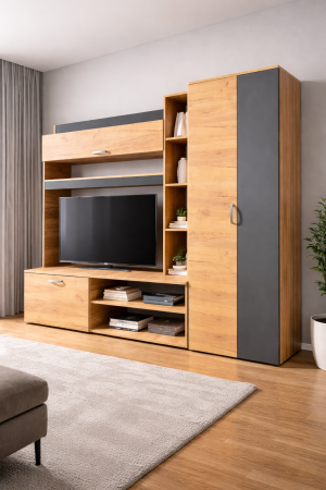 Living Royal V3 240 cm, Stejar Auriu & Gri Antracit – Mobilier Living Modern PAL 18 mm [1]