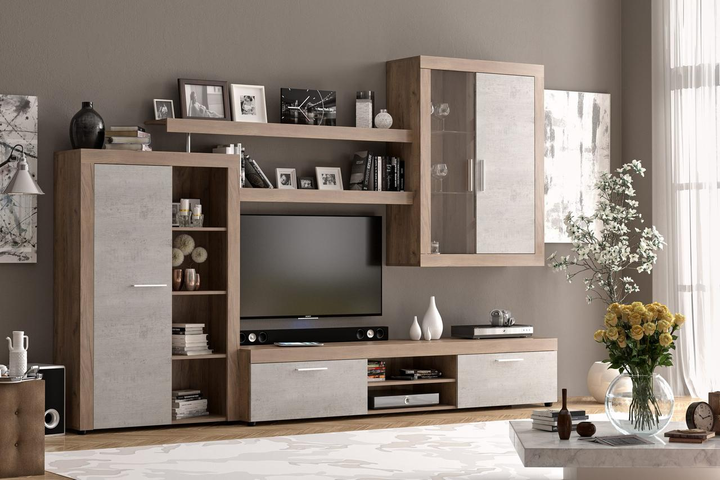 NOUTATI - Living Verona, Masura 293 cm, Culoare Alb cu Stejar Inchis