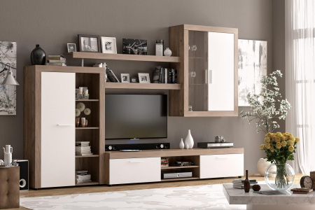 LIVINGURI - Living Verona, Masura 293 cm, Culoare Alb cu Stejar Inchis