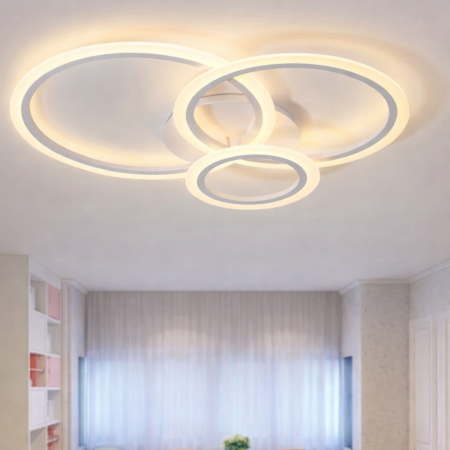 Corpuri iluminat - Lustră LED modernă cu 3 cercuri, telecomandă WiFi 2.4G, lumină reglabilă – 74W