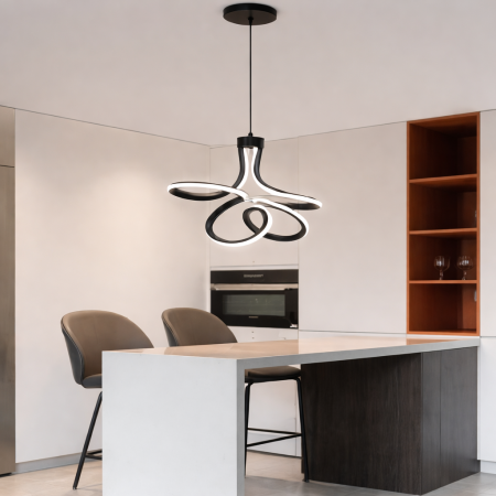 Corpuri iluminat - Lustră LED modernă neagră, 30W, 3 funcții lumină (rece/caldă/neutră)