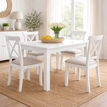 Mese - Masă Bucătărie Dreptunghiulară Fixă 120x80x80 cm, PAL 18 mm, Alb Mat