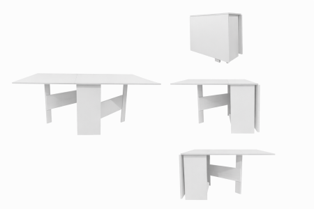 Masă pliantă extensibilă cu roți 40-184x90x80 cm, 8 persoane, PAL 18 mm, Alb Mat [3]