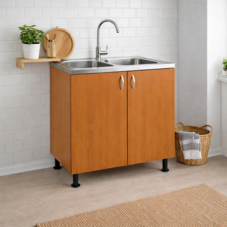 Masca Chiuvetă 80x87x50 cm, 2 Uși, Cires, PAL 18 mm, Picioare Reglabile