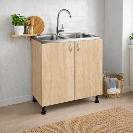 Masca Chiuvetă 80x87x50 cm, 2 Uși, Sonoma, PAL 18 mm, Picioare Reglabile