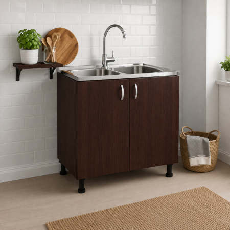 Bucatarii - Masca Chiuvetă 80x87x50 cm, 2 Uși, Wenge, PAL 18 mm, Picioare Reglabile