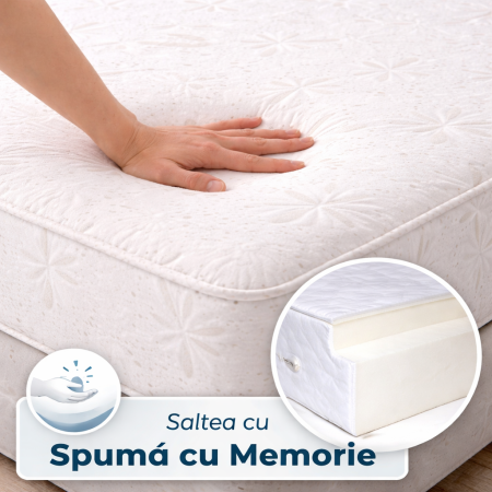Saltea 140 cm cu Spumă cu Memorie 24 cm, Husă SilverCare Antibacteriană, Suport Ortopedic, Confort Ridicat [3]