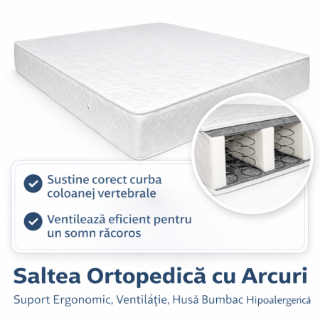 PATURI - Saltea Ortopedică 140x200 cm, Grosime 18 cm, Fermă, Husă Antibacteriană și Antialergică