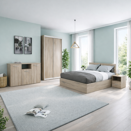 Seturi dormitor - Set Dormitor Smart, Material Pal 18mm, Culoare Sonoma