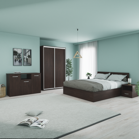 Seturi dormitor - Set Dormitor Smart, Material Pal 18mm, Culoare Wenge