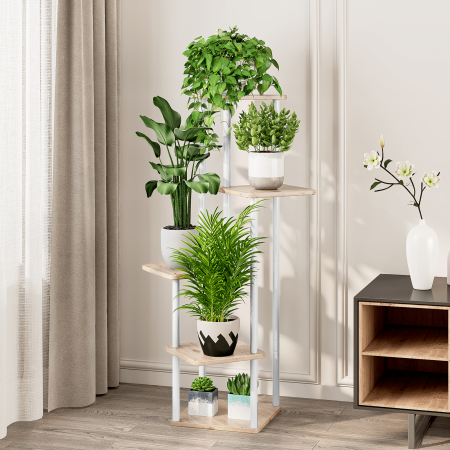 Suport de flori din metal, alb/stejar sonoma, ADITE [0]