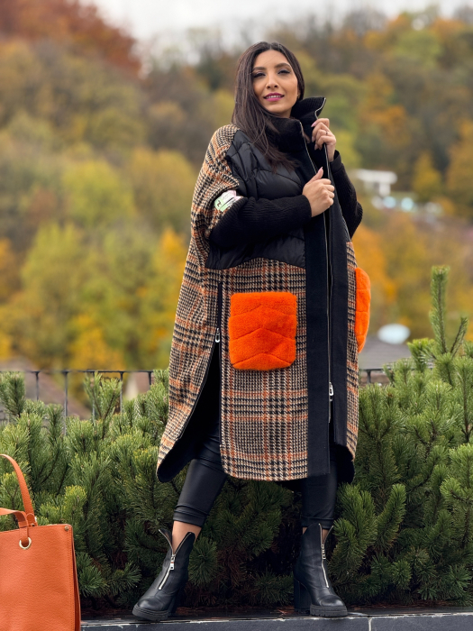 Haina din alpaca cu buzunare supradimensionate din blana naturala [4]