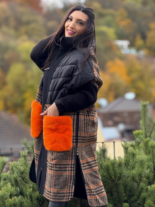 Haina din alpaca cu buzunare supradimensionate din blana naturala [6]