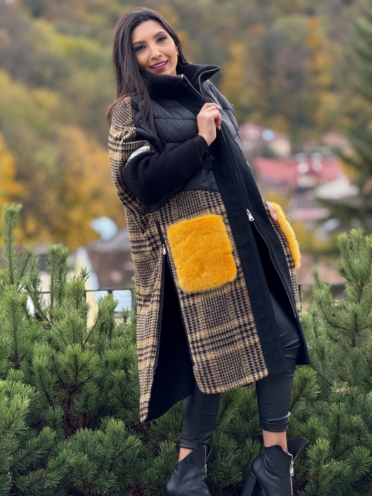 Haina din alpaca cu buzunare supradimensionate din blana naturala [4]