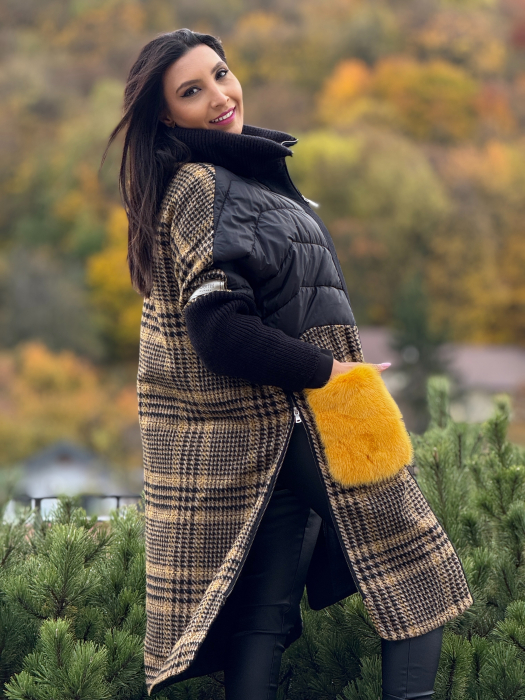 Haina din alpaca cu buzunare supradimensionate din blana naturala [6]