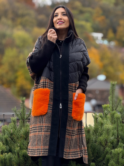 Haina din alpaca cu buzunare supradimensionate din blana naturala [8]