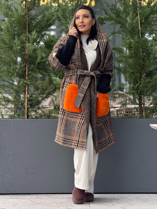 Haina din alpaca cu buzunare supradimensionate din blana [2]