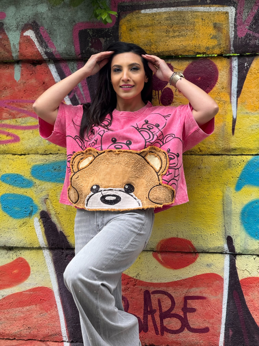 Tricou oversized cu print ursulet [6]