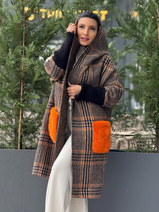 Haina din alpaca cu buzunare supradimensionate din blana [7]