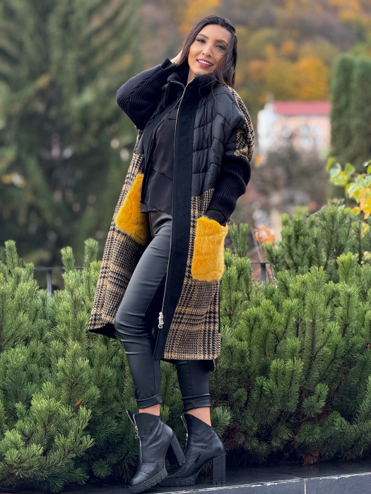 Haina din alpaca cu buzunare supradimensionate din blana naturala [2]