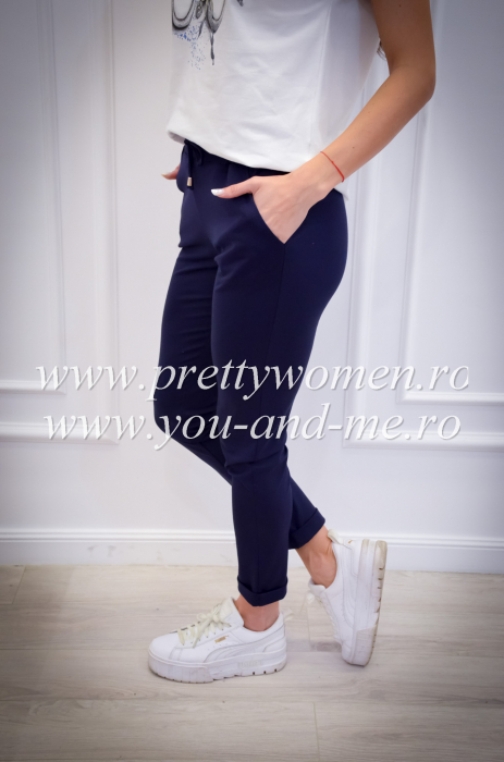 Pantaloni bleumarin cu snur in talie [3]