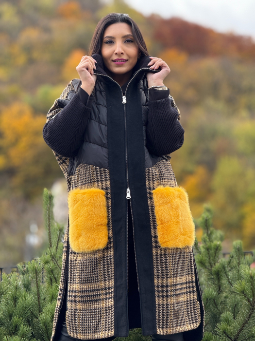 Haina din alpaca cu buzunare supradimensionate din blana naturala [3]