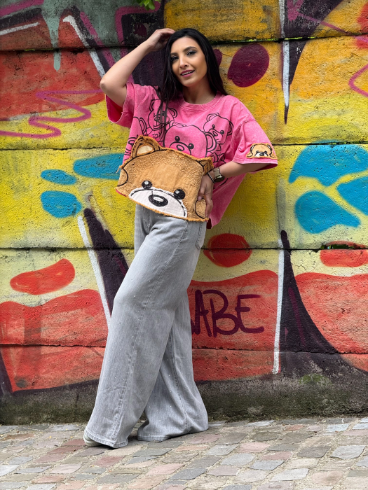 Tricou oversized cu print ursulet [3]