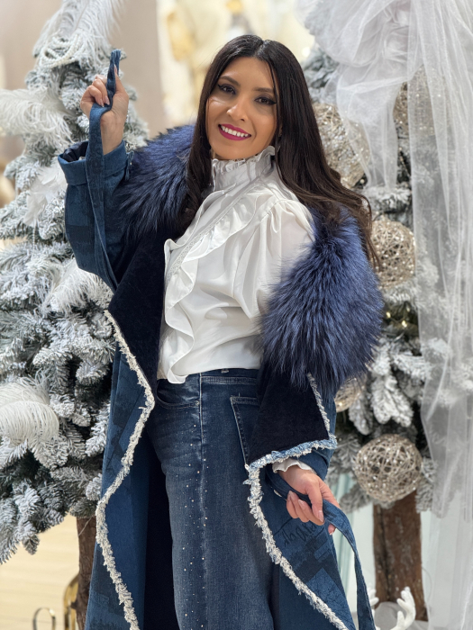 Haina cu blana naturala combinatie din denim si astrahan [8]