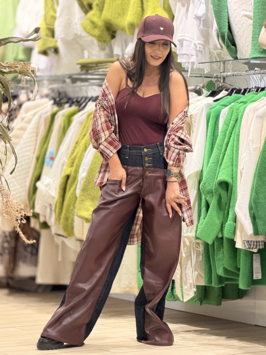 Blugi combinati cu piele ecologica bordo [2]