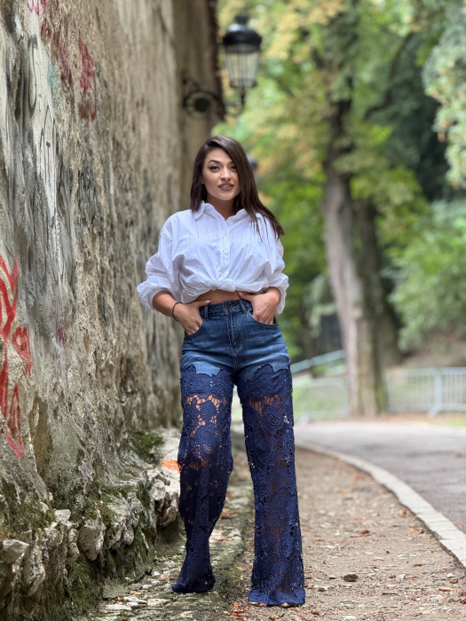 Blugi wide leg din dantela florala [5]