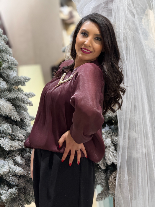 Bluza bordo cu colier detasabil din organza [2]