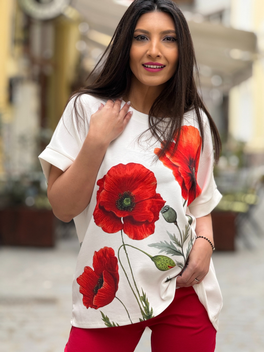 Bluza alba cu imprimeu maci [2]