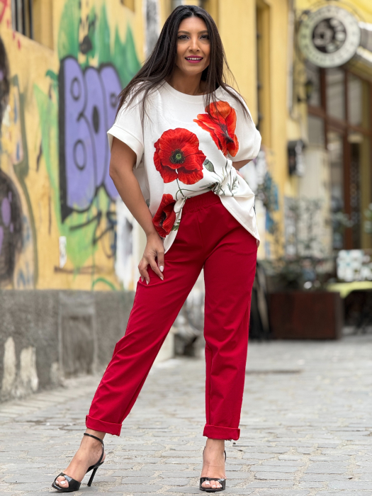 Bluza alba cu imprimeu maci [5]