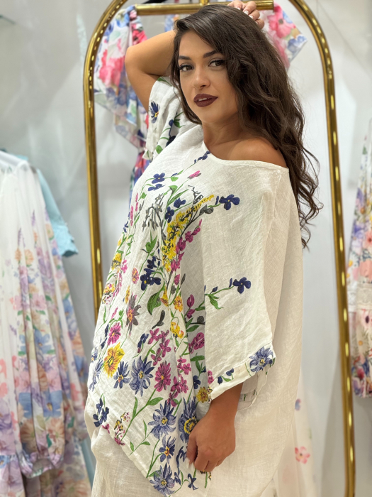 Bluza alba din in cu imprimeu floricele [2]