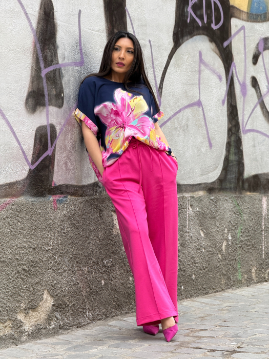 Bluza albastra cu imprimeu floare [2]