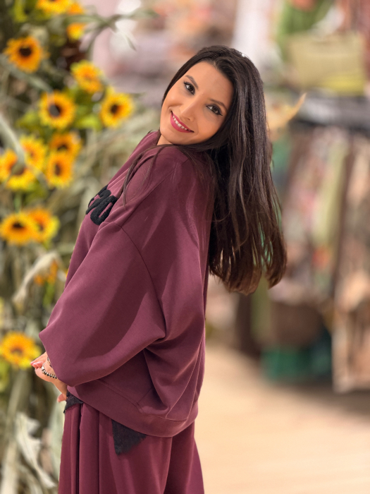 Bluza bordo cu imprimeu scris ciao [3]