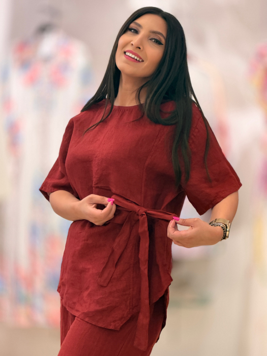 Bluza bordo cu reglaj in talie [2]