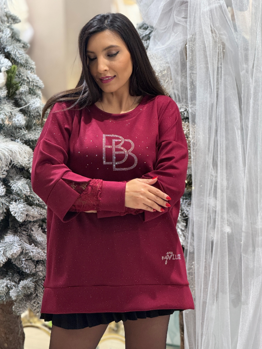 Bluza cu aneca din dantela si imprimeu BB [3]