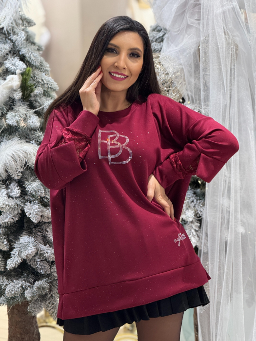Bluza cu aneca din dantela si imprimeu BB [2]
